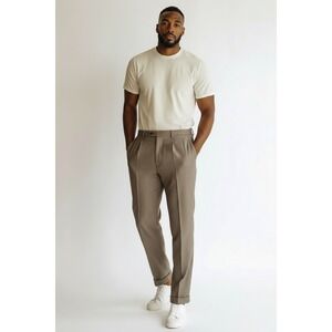 Steve Harvey Dress Pants Mens 36x32 Tan Houndstooth Pleated Cuffed Rayon